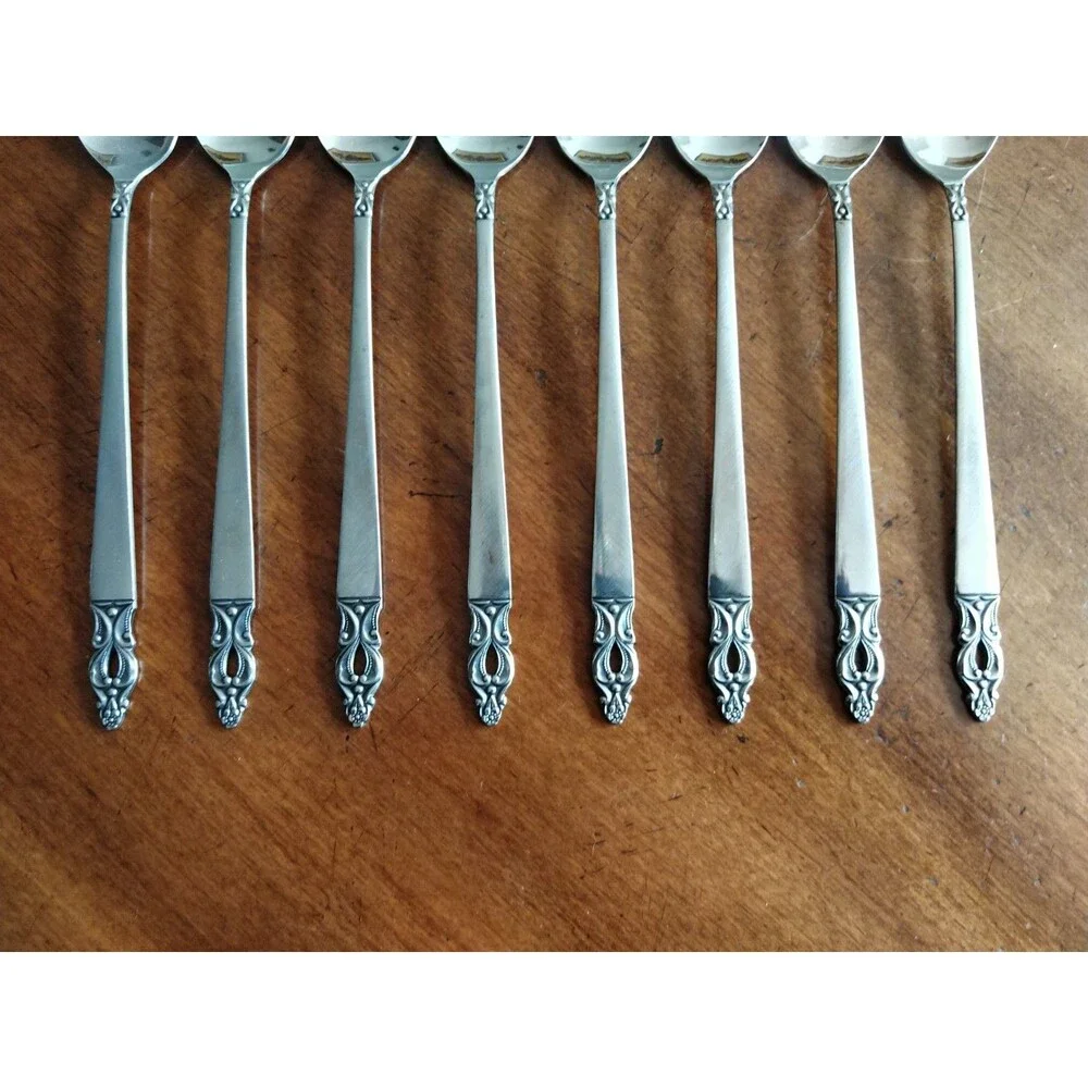 Lot 8x Iced Teaspoons Olaf Flatware National Stainless Silverware Japan MCM 7.8
